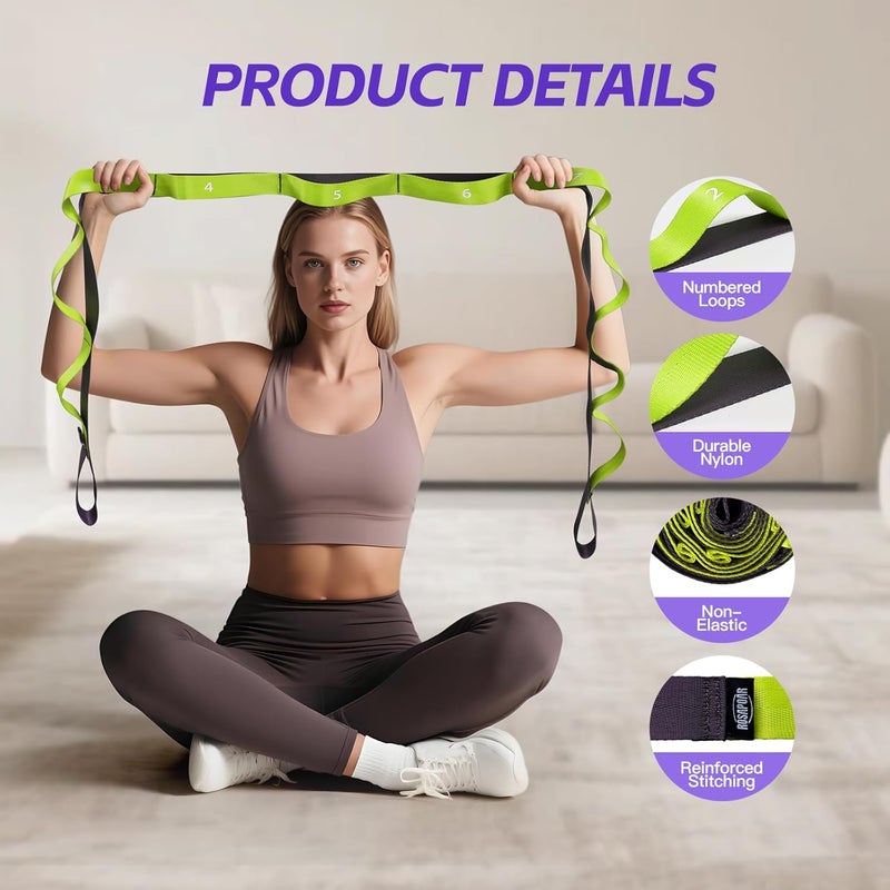 ROSAPOAR Stretching Strap with Loops - Non Elastic Yoga Straps for Physical Therapy, Durable Stretch Bands for Exercise, Flexibility Training, Hamstring & Leg Stretcher, Yoga/Pilates/Gymnastics - Image 5